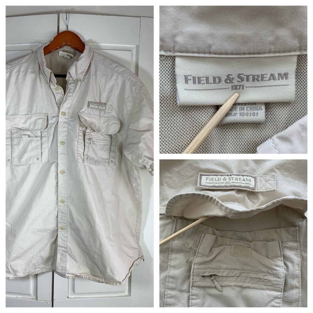 Field & Stream Fishing Shirt Mens Large Vented Button Up Short Sleeve Outdoor